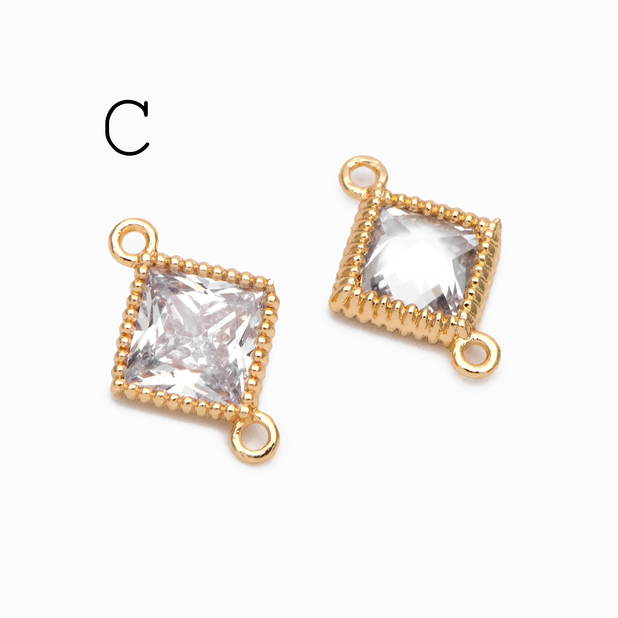 10pcs CZ pave Gold Round/ Rhombus Charms, 18K Gold plated Brass, Geometric Connectors (GB-2850)